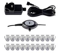 firstchoicelighting Set of 20-15mm LED Decking Plinth Ground Light Kit with Dusk Dawn Sensor, Stainless Steel, Warm White 3000K, IP67 Waterproof Recessed Outdoor Garden Bathroom Kitchen