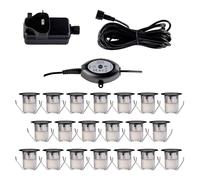 firstchoicelighting Set of 20-30mm LED Decking Plinth Ground Light Kit with Dusk Dawn Sensor, Black Bezel, Cool White 3000K, IP67 Waterproof Recessed Outdoor Garden Bathroom Kitchen