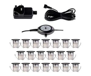 firstchoicelighting Set of 20-30mm LED Decking Plinth Ground Light Kit with Dusk Dawn Sensor, Black Bezel, Cool White 3000K, IP67 Waterproof Recessed Outdoor Garden Bathroom Kitchen