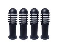 firstchoicelighting Set of 4 Black Louvred Design Outdoor Post or Bollard Lights, Height 475mm, IP44 Rated, LED Compatible, Driveway Lighting