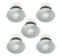 firstchoicelighting Set of 5 Brushed Steel 8W LED Fire Rated Recessed Downlights, IP65 Bathroom Kitchen Ceiling Spots, Dimmable 4000k Integrated LED