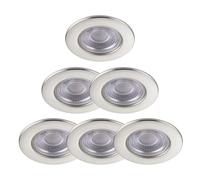 firstchoicelighting Set of 6 Satin Nickel 6W LED Fire Rated Recessed Downlights, IP65 Bathroom Kitchen Ceiling Spots, Dimmable 4000k Integrated LED
