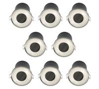firstchoicelighting Set of 8 Brushed Steel GU10 Fire Rated Recessed Downlights, IP65 Bathroom Kitchen Ceiling Spots, LED Compatible