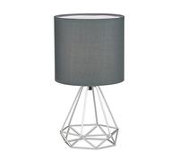 firstchoicelighting Silver Table Lamp or Bedside Light, Modern Geometric Design, Grey Fabric Shade, 32cm Height, LED Compatible