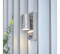 firstchoicelighting Stainless Steel Outdoor Security Light, Down GU10 LED Compatible, PIR Motion Sensor Porch IP44 Wall Light