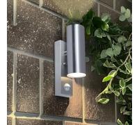 firstchoicelighting Stainless Steel Outdoor Security Light, Up Down GU10 LED Compatible, PIR Motion Sensor Porch IP44 Wall Light