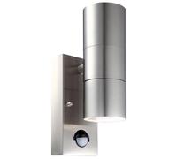 firstchoicelighting Stainless Steel Outdoor Security Light Up Down Twin Outdoor Wall Light PIR Motion Sensor IP44 Wall Light LED Compatible