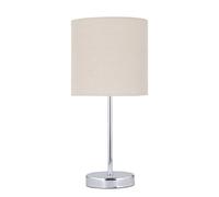 firstchoicelighting Touch Operated Chrome Table Lamp or Bedside Light, Modern Design, Natural Linen Shade, Height 35cm, LED Compatible