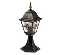 firstchoicelighting Traditional Black Brushed Gold Outdoor Post Light, Garden Pedestal Light, Lantern Design, IP44 Rated, Compatible with LED Bulbs