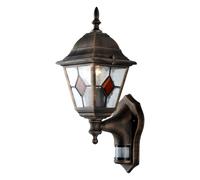 firstchoicelighting Traditional Outdoor Garden Porch Security Wall Light, PIR Motion Sensor Activated, Black & Brushed Gold Finish with Glass, IP44 Rated Waterproof, LED Compatible