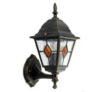 firstchoicelighting Traditional Outdoor Garden Porch Wall Light, Black & Brushed Gold Finish with Glass, IP44 Rated Waterproof, LED Compatible