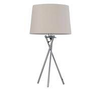 firstchoicelighting Tripod Table Lamp or Bedside Light, Chrome with Natural Linen Shade, LED Compatible, Height 53cm, Inline Switch