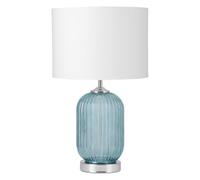 firstchoicelighting Turquoise Ribbed Glass Lamp with White Shade