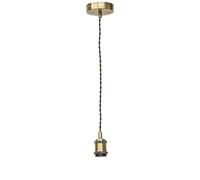 firstchoicelighting Vintage Ceiling Pendant Light, Antique Brass Finish Retro Design Suspension Kit, Includes Ceiling Rose Brown Braided Cable and Lampholder, Height Adjustable