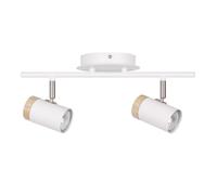 firstchoicelighting White 2 Way Spotlight Fitting, Wood Detail, Adjustable Heads, LED and Dimmer Compatible