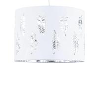White Pendant Shade, Easy Fit Ceiling Lightshade, Fern Leaf Cut Out Design, Diameter 30cm