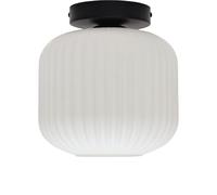 firstchoicelighting White Ribbed Glass Ceiling Light Flush Fitting with Black Detail, Modern Low Ceiling Lighting