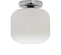 firstchoicelighting White Ribbed Glass Ceiling Light Flush Fitting with Chrome Detail, Modern Low Lighting