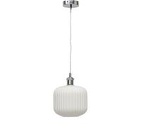 firstchoicelighting White Ribbed Glass Ceiling Light Pendant with Vintage Style Chrome Cable Kit, Height Adjustable, Kitchen Island Dining Lighting