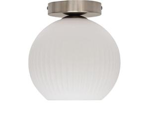 firstchoicelighting White Ribbed Glass Globe Ceiling Light Flush Fitting with Satin Nickel Detail, Modern Low Ceiling Lighting