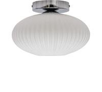 firstchoicelighting White Ribbed Oval Glass Ceiling Light Flush Fitting with Chrome Detail, Modern Low Ceiling Lighting
