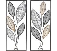 FirsTime & Co. Silver Metallic Leaves Wall Decor 2-Piece Set for Living Room, Bedroom, Home Office, Metal Art, Farmhouse and Boho, 35.5 x 28 inches