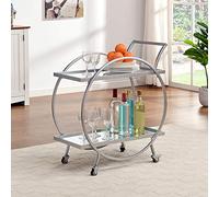 FirsTime & Co. Silver Odessa Bar Cart, 2 Tier Mobile Mini Bar, Kitchen Serving Cart and Coffee Station with Storage for Liquor, Metal and Mirror, Modern, 28 inches