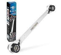 FIRSTINFO 8-in-1 Ratchet Ring Spanner Set Metric Reversible Combination Wrench CR-V Steel 90 Tooth 12 Point Ratcheting Spanner 8 10 12 13 14 15 17 19 mm, F3452