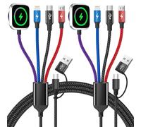 Firsting Travel 4 in 2 Multi Charging Cable for iWatch Charger/iPhone 17/IP, Life Essentials Multiple Charger Cord for iWatch Ultra/SE/11-2, iPhone 17-11, Galaxy S25-21, iPad (2PACK 5FT)