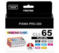 FIRSTINK High Capacity CLI-65 CLI65 Ink Cartridges [Show Ink Level] with New Chip 4215C007 Replacement for Canon Pixma Pro 200 PRO-200 PRO-200S Printer Ink(8 Pack)