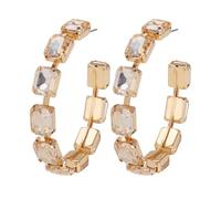 Firstmeet Crystal-Studded Alloy Hoop Earrings - Modern Minimalist Luxury Jewelry for Women, Alloy Steel, No Gemstone