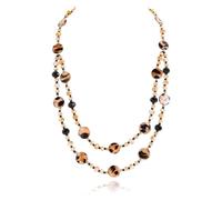 Firstmeet Double-Layer Leopard Shell Necklace AB-Coated Glass Bead Adjustable Bohemian Luxe Jewelry for Women, Glass, No Gemstone