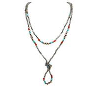 Firstmeet Navajo Pearl Necklace for Women Vintage Handmade Long Boho Turquoise Western Jewelry, Plastic, No Gemstone