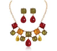 Firstmeet Resin Diamond Necklace and Earrings Set, Square & Teardrop Vintage Jewelry, Resin, No Gemstone