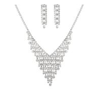 Firstmeet Rhinestone Crystal Choker Necklace Elegant and Retro Tassel Bib Collar for Women Parties Banquets, Glass, No Gemstone
