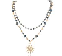 Firstmeet Sun Pendant Necklace 2-Layer Metal Bead Links Delicate Glass Bead Sparkling Sunshine Jewelry for Women, Glass, No Gemstone