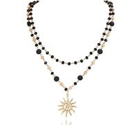 Firstmeet Sun Pendant Necklace 2-Layer Metal Bead Links Delicate Glass Bead Sparkling Sunshine Jewelry for Women, Glass, No Gemstone