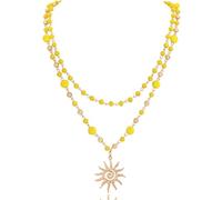 Firstmeet Sun Pendant Necklace 2-Layer Metal Bead Links Delicate Glass Bead Sparkling Sunshine Jewelry for Women, Glass, No Gemstone