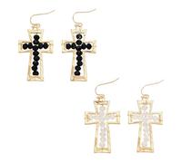 Firstmeet Vintage Cross Earrings Glass Bead Alloy Chunky Dangle Earrings for Statement of Faith, Alloy Steel, No Gemstone