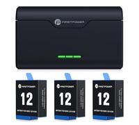 FirstPower Hero 12/11/10/9 Battery 3-Pack 2250mAh and Triple Slot USB Fast Charger Fully Compatible with Gopro Hero 12 11 10 9 Camera, Black