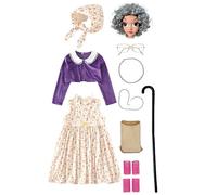 FIRSTXIU 100 Day Of School Cosplay Costume Set Kids Old Lady Costume Accessories Faux Pearls Necklace Glasses Crutch Floral Dress Pretend To Be Grandma