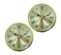FIRSTXIU 2Pcs Stylish 65MM Round Small Quartzs Clock Insert With Roman/Arabic Number And Gold Silver Trim For Home Decoration