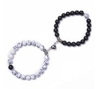 FIRSTXIU Bracelets,2Pcs/Set Heart shape Magnet Pendant Bracelet Couples Love Meaningful Natural Stone Bangles Jewelry 8MM Bead Strench