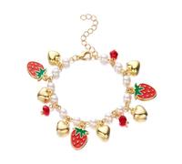 FIRSTXIU Bracelets,3D Strawberry Cherrys Heart Pearls Beaded Bracelet for Women Adjustable Lovely Vocation Fruit Jewelry Statement Pieces