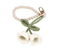 FIRSTXIU Bracelets,Handmade Flower Crochet Keychain with Pearls Soft Yarn Texture Fashion Key Holder Suitable for Bags and Keys Decorating