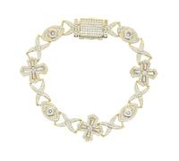 FIRSTXIU Bracelets,Men's Gold Plated Bracelet Beautiful Crosses Evil Eyes Charm Bracelet with Sparkling Zircon Embellishemnt