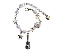 FIRSTXIU Bracelets,Stylish Heart Star Skull Guitar Bracelet Fashionable Beaded Wrist Chain Jewelry Charm for Music Lovers and Trendsetters