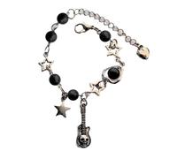 FIRSTXIU Bracelets,Stylish Heart Star Skull Guitar Bracelet Fashionable Beaded Wrist Chain Jewelry Charm for Music Lovers and Trendsetters
