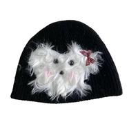 FIRSTXIU Cartoon Knit Hat Hip Hop Skull Caps Highlight for Trendsetting Pullover Warm Skull Caps Knitted Hat Party Club for Men Women Kids Black