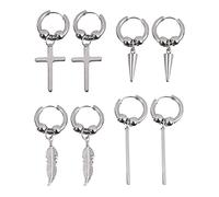 FIRSTXIU Earring,4 Pairs for Simple Pointed Cone Leaf Ear Buckle Costume Earrings Silver Exaggerated Earrings Handmade Trend Earrin